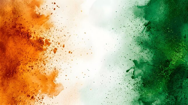India flag watercolor wash saffron white and green abstract