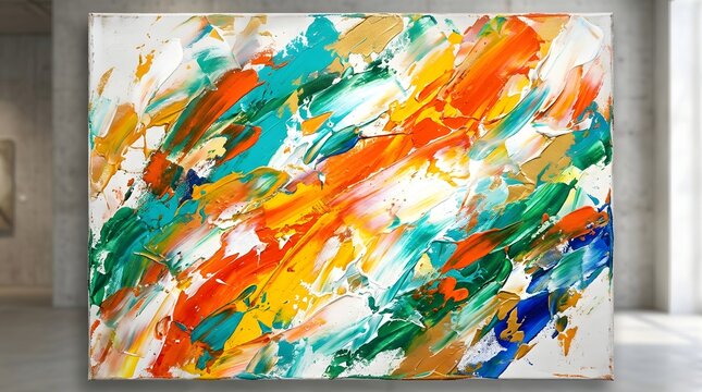 Vibrant abstract artwork with diagonal brushstrokes