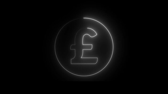 Glowing white neon pound sign Icon animation. financial symbol, digital currency, wealth icon. Neon pound icon animation. Glowing neon pound money icon, 