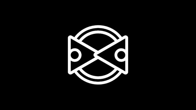 Abstract geometric logo design with interlocking shapes and circles on a black background