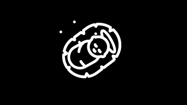 Simple line art of a baby Jesus in a manger with stars on a black background