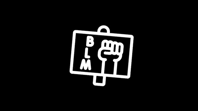 Black Lives Matter protest sign with raised fist icon and BLM text