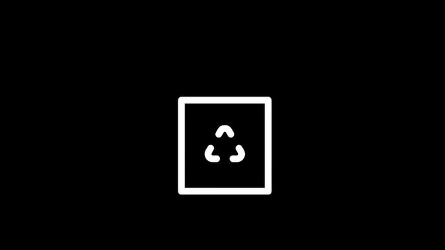 Simple white recycling bin icon on a black background, minimalist design