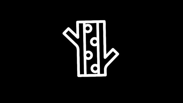 Simple line art icon of a tree trunk with branches and circles representing knots or growth rings