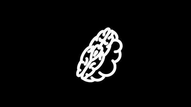 Simple white outline of a human brain on a black background, abstract concept