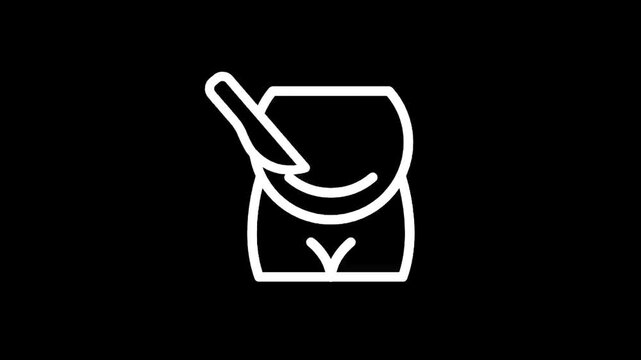 Abstract white line art of a mortar and pestle on a black background