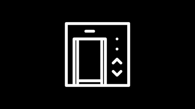 Modern elevator icon with up and down arrows and indicator lights on a black background