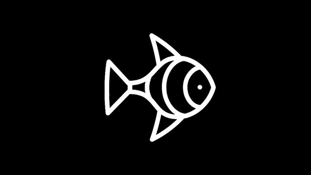 Simple white outline of a fish on a black background, minimalist design