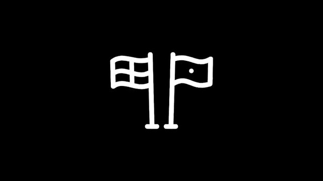 Two simple white flags on poles against a black background, representing different concepts