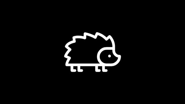 Simple white line art icon of a hedgehog on a black background