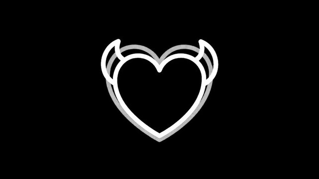 Stylized devil heart icon with horns and outline on a black background