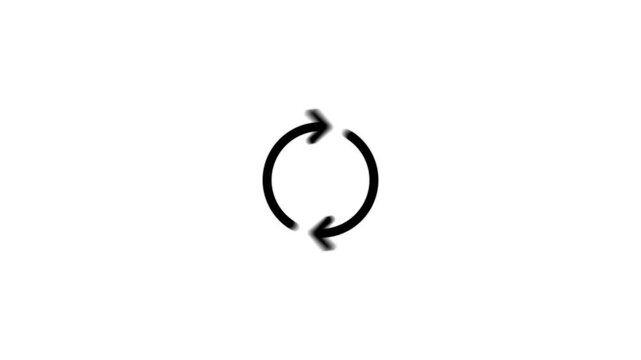Circular refresh reload icon animation with rotating arrows on a white background animation.