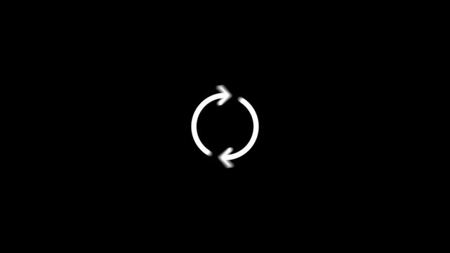 Circular refresh reload icon animation with rotating arrows on a black background animation.
