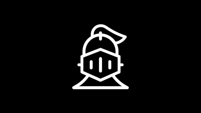 Stylized white knight helmet icon on a black background, representing medieval combat and protection