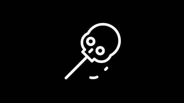 Icon of a skull-shaped lollipop on a stick against a black background