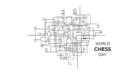 World Chess Day Graphic: Abstract Network of Chess Pieces and Lines © Dodo