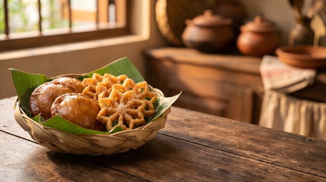 Traditional Sri Lankan festive sweets kavum and kokis copy space