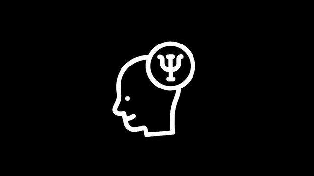 Psychology symbol psi inside head silhouette, representing mental health and therapy concepts