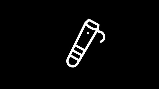 Simple white outline icon of a nail clipper on a black background