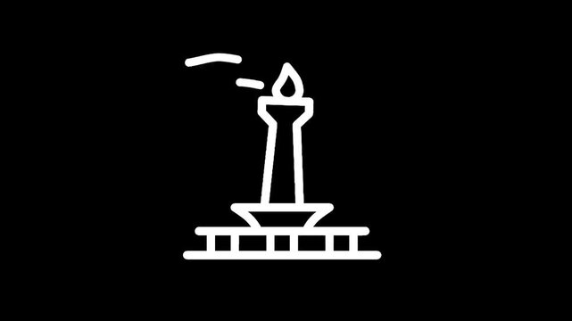 Monas national monument icon in white outline on a black background, representing Indonesian landmark