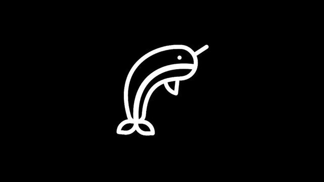 Minimalist white outline of a leaping dolphin against a stark black background