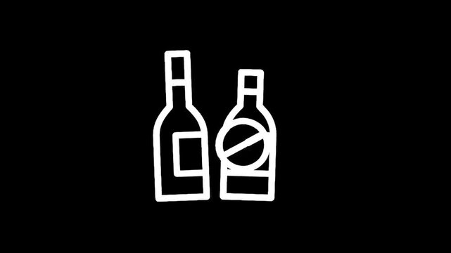 Alcohol prohibition symbol with two bottles, representing no drinking or sobriety concept
