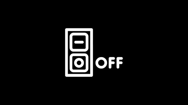 Simple line art icon of a toggle switch with ON and OFF labels on a black background