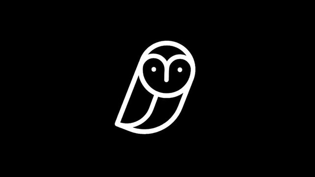 Minimalist white owl logo icon on a black background, abstract bird symbol