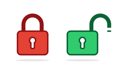 Security Concept with Locked Red and Unlocked Green Padlock Vector Icons © matahari