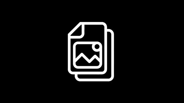 Simple icon representing a document with an image inside, isolated on black