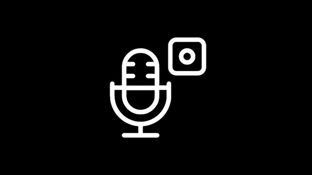 Simple white microphone icon with a record button symbol on a black background