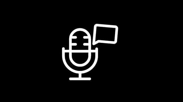Icon of a microphone with a speech bubble, representing audio recording and communication
