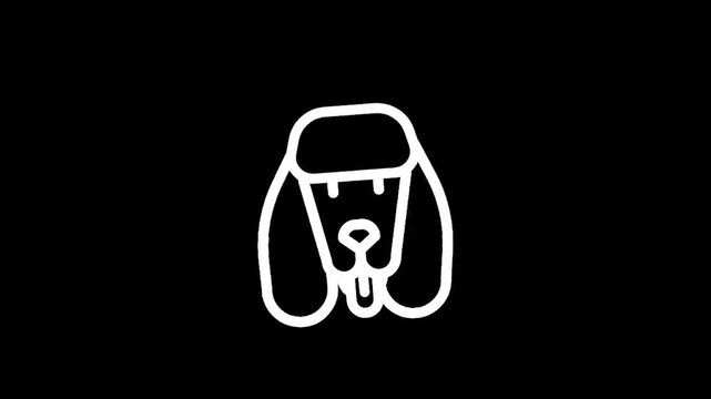 Simple white line drawing of a poodle's face on a black background
