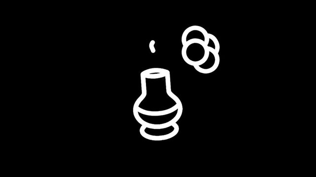 Simple white line art of a vase with a flower on a black background