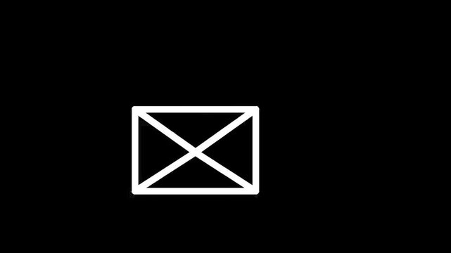 Simple white envelope icon with diagonal lines on a black background