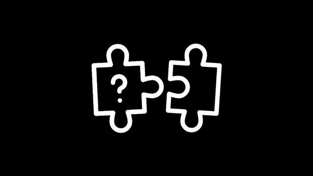 Two puzzle pieces, one with a question mark, about to connect on black background