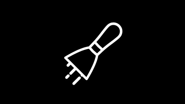 Simple white outline icon of a spatula on a black background