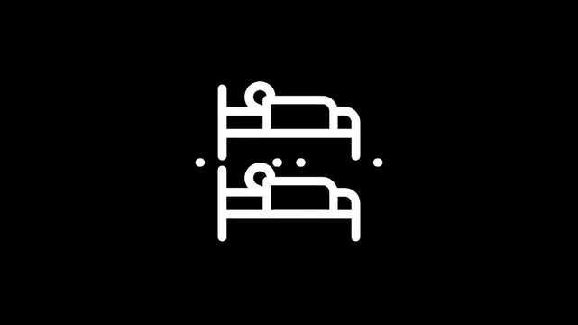 Simple line art icon representing two people sleeping in bunk beds on a black background