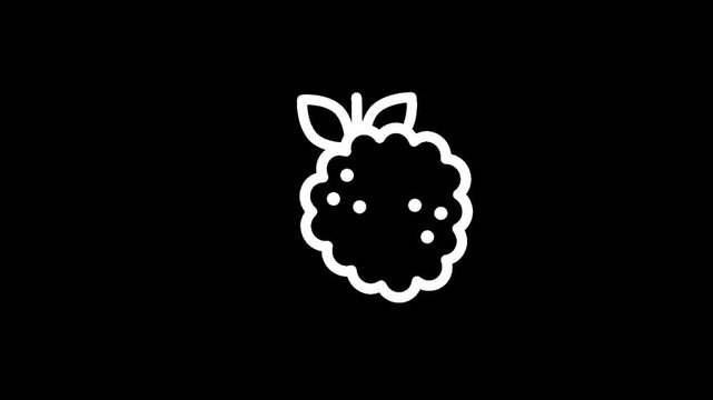 Simple white outline of a mulberry on a black background, minimalist design