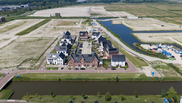 Weesp, Noord-Holland, Netherlands - 16 June 2026: Aerial view of Modern Detached Houses at Weespersluis