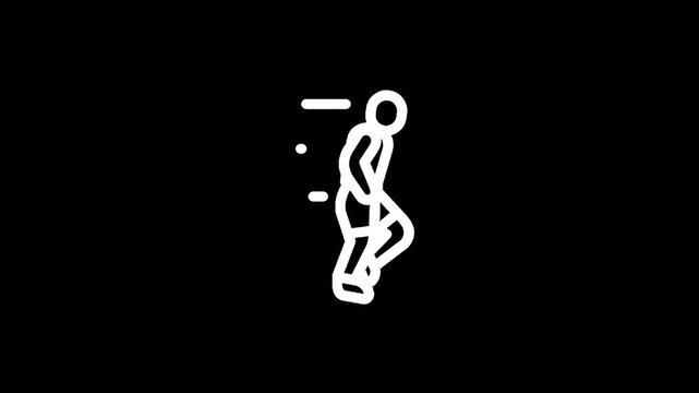 White line art icon of a runner in motion against a black background