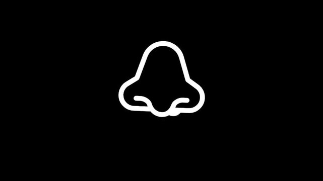 Simple white line icon of a nose with a drip on a black background