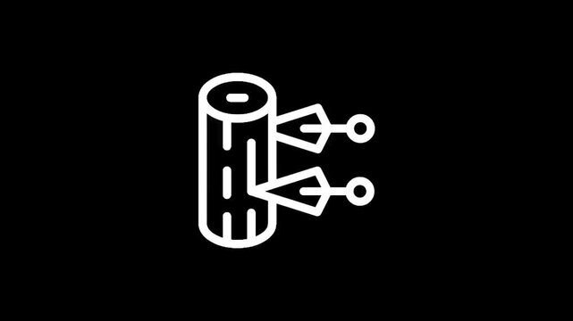 Stylized icon of a shuriken hitting a tree trunk on a black background