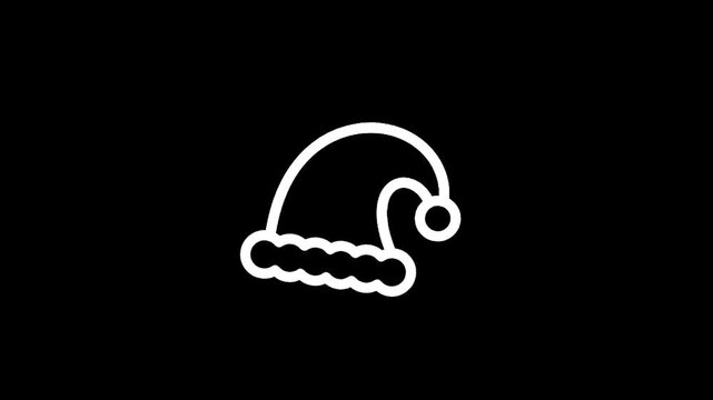 Simple white outline of a Santa hat on a black background