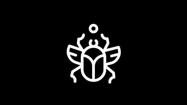 Stylized white scarab beetle icon with wings spread on a black background