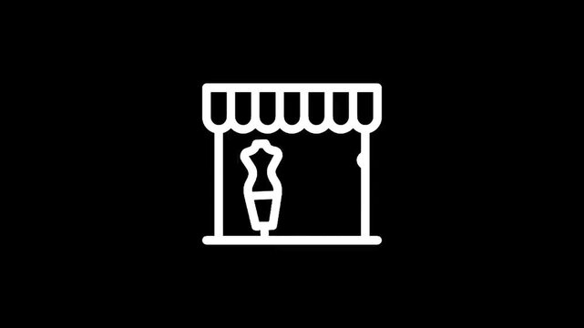 Fashion boutique storefront with mannequin icon on black background