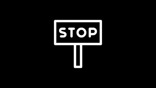 Simple white line drawing of a stop sign on a black background