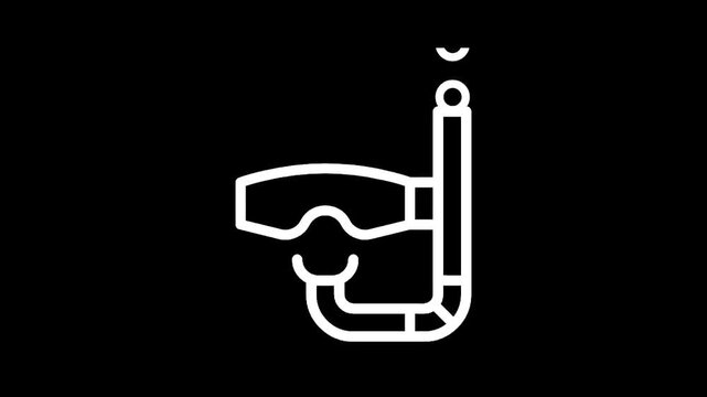 Simple white line art icon of a snorkel mask on a black background