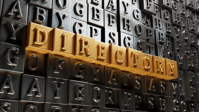 Movable type printing with text DIRECTORY. financial market. financing.close up of Movable type printing,Business Concept.3D rendering.