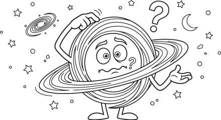 Confused cartoon planet with rings scratching its head in space © Ajoy